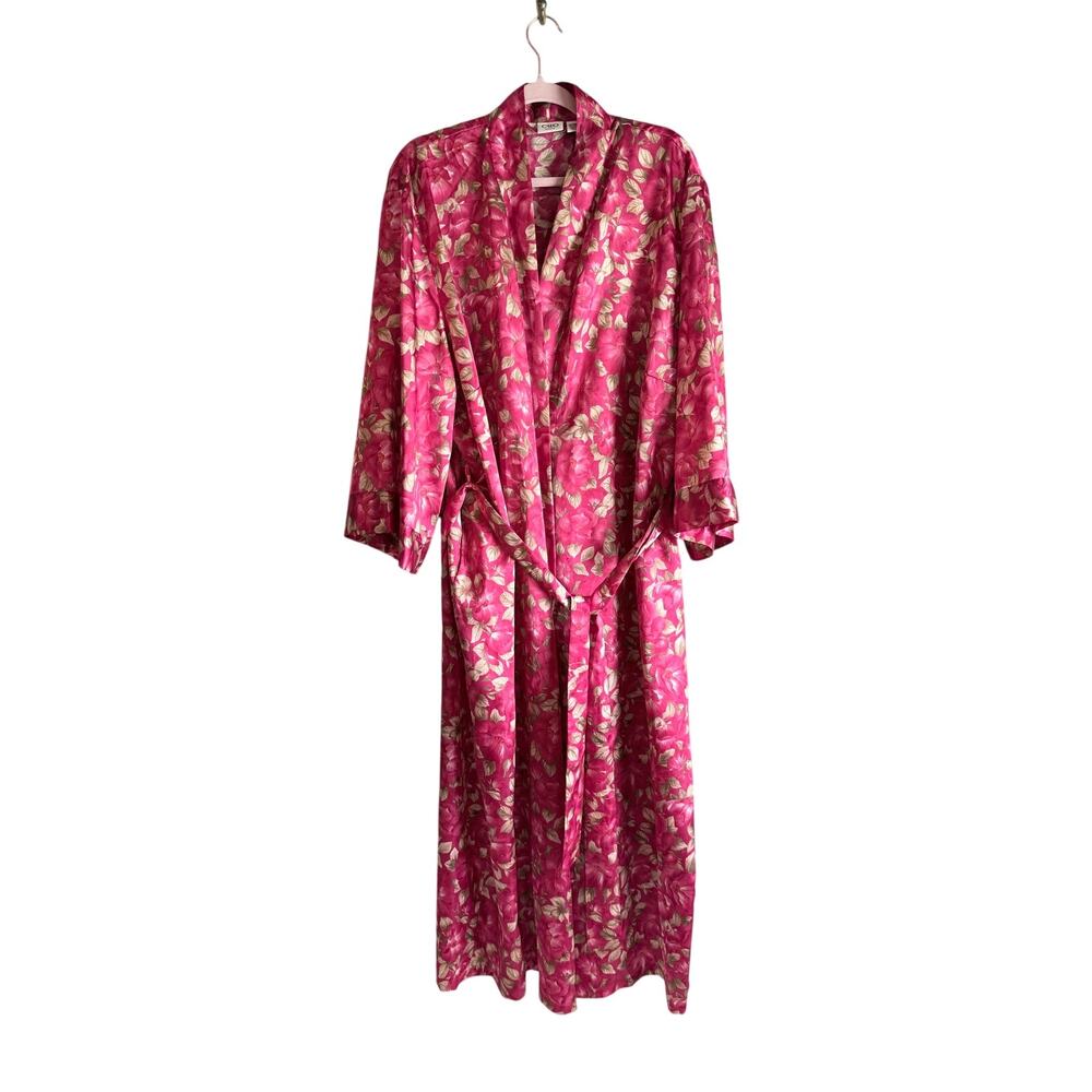 Women’s plus size 24W red floral satin long dressing robe lingerie lounge pin up